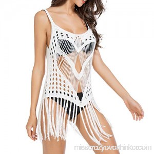 JTANIB Sexy Knitted Crochet Bikini Cover Up for Women,Summer Bathing Suit Swimwear Beach Dress with Tassel White B07P95G5GK